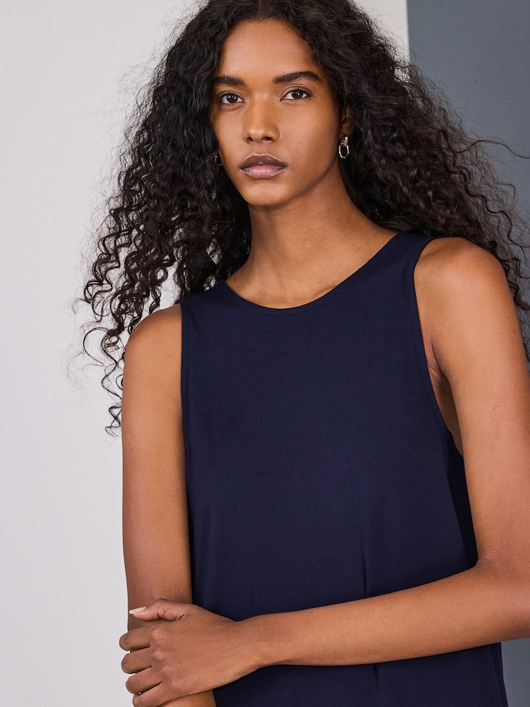 深蓝色 - Scoop Back Jersey Maxi Dress - 4的图像4｝