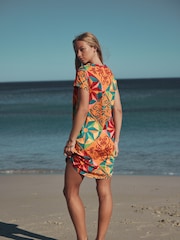 Orange Graphic Cap Sleeve V-Neck Mini Dress - Image 3 of 7