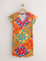 Orange Graphic Cap Sleeve V-Neck Mini Dress - Image 5 of 7