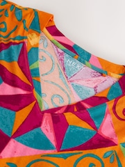 Orange Graphic Cap Sleeve V-Neck Mini Dress - Image 6 of 7