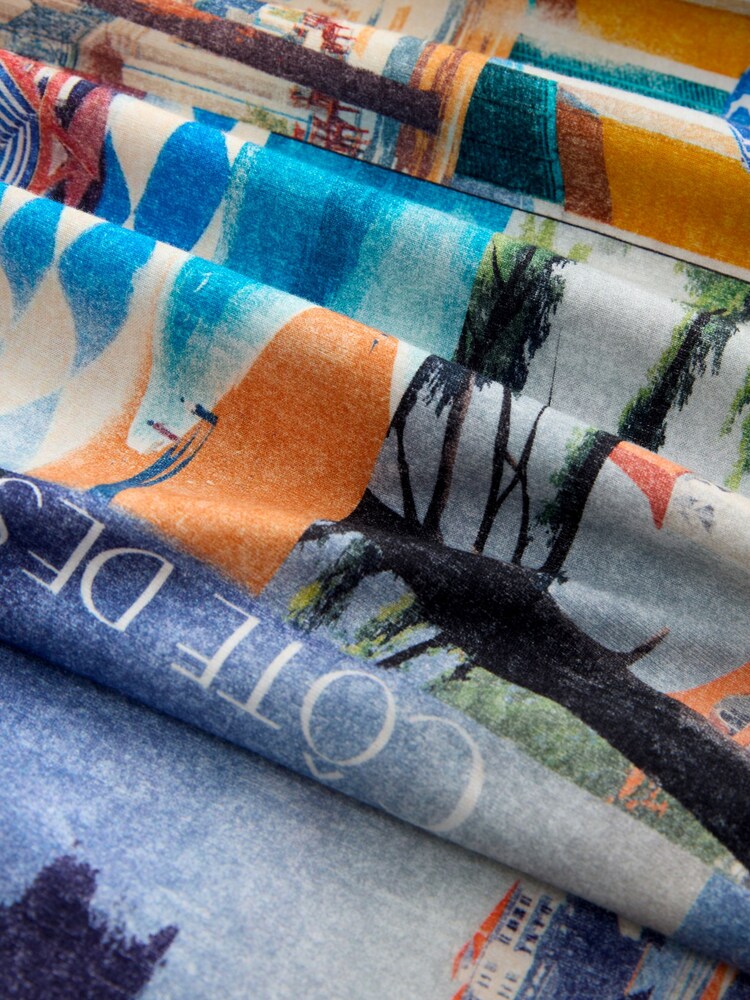 أزرق طباعة - فستان قصير بحمَّالات برقبة مربعة وجزء عُلوي مُجمّع - صورة 2 من 3