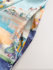 Blue Landscape Print Square Neck Shirred Strappy Mini Dress - Image 8 of 8