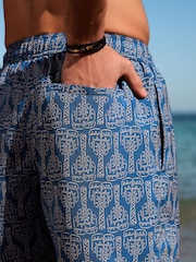 Blue Palm Jacquard Swim Shorts 5" - Image 5 of 10