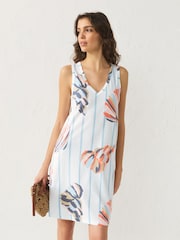 Ecru Shell Print Sleeveless V-Neck Slouch Dress - Image 2 of 7