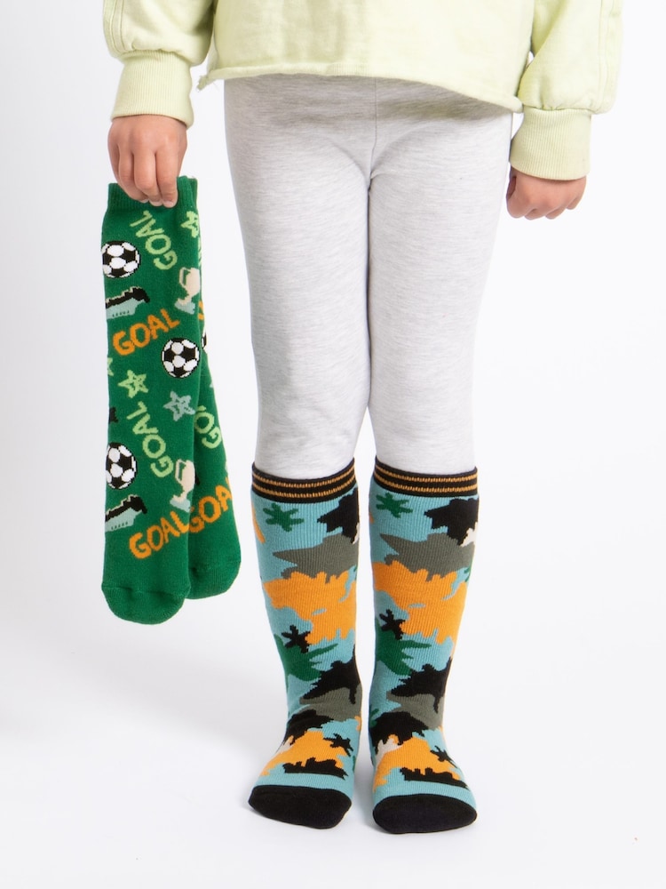 Totes Green Tosties Kids Original Slipper Socks Two Pack - Image 1 of 4 Totes Green Tosties Kids Original Slipper Socks Two Pack - Image 1 of 4