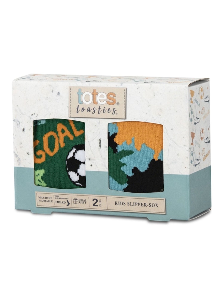 Totes Green Tosties Kids Original Slipper Socks Two Pack - Image 4 of 4 Totes Green Tosties Kids Original Slipper Socks Two Pack - Image 4 of 4