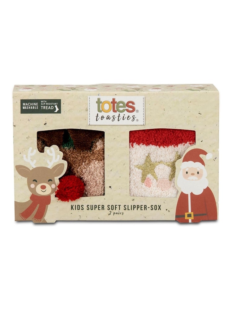 Totes Red Toasties Childrens Supersoft Slipper Socks Two Pack - Image 4 of 4 Totes Red Toasties Childrens Supersoft Slipper Socks Two Pack - Image 4 of 4