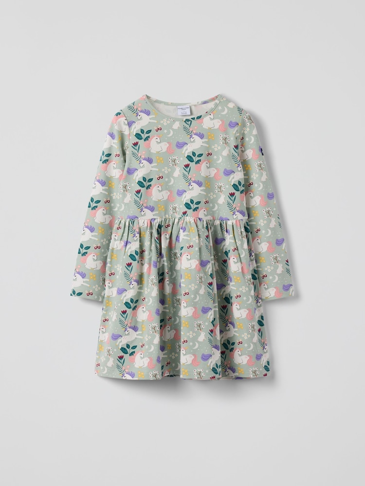 Polarn O. Pyret Green Unicorn Print Dress - Image 1 of 4