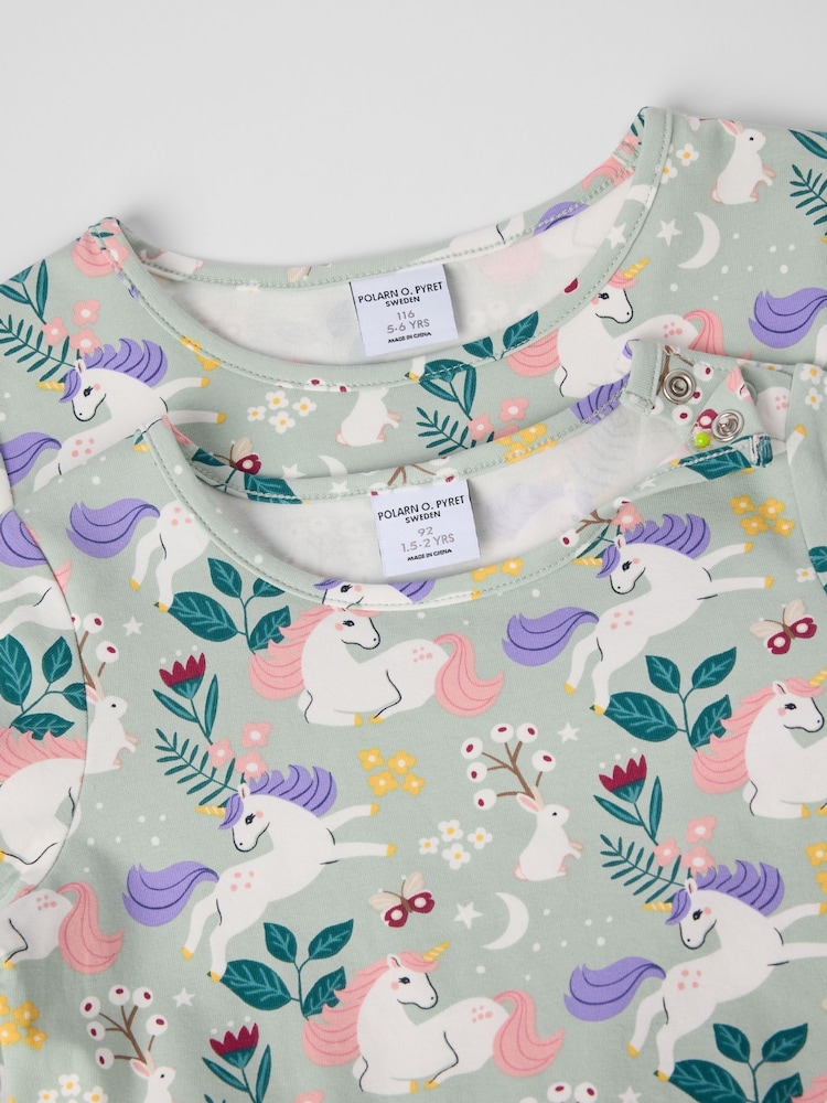 Polarn O. Pyret Green Unicorn Print Dress - Image 2 of 4