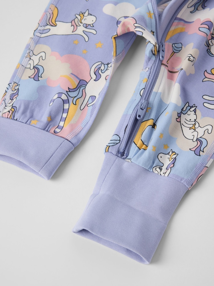 Polarn O. Pyret Purple Unicorn Print Sleepsuit - Image 2 of 3 Polarn O. Pyret Purple Unicorn Print Sleepsuit - Image 2 of 3