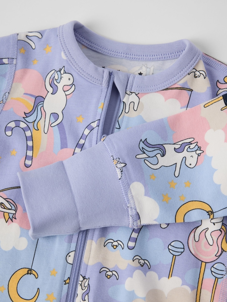 Polarn O. Pyret Purple Unicorn Print Sleepsuit - Image 3 of 3 Polarn O. Pyret Purple Unicorn Print Sleepsuit - Image 3 of 3