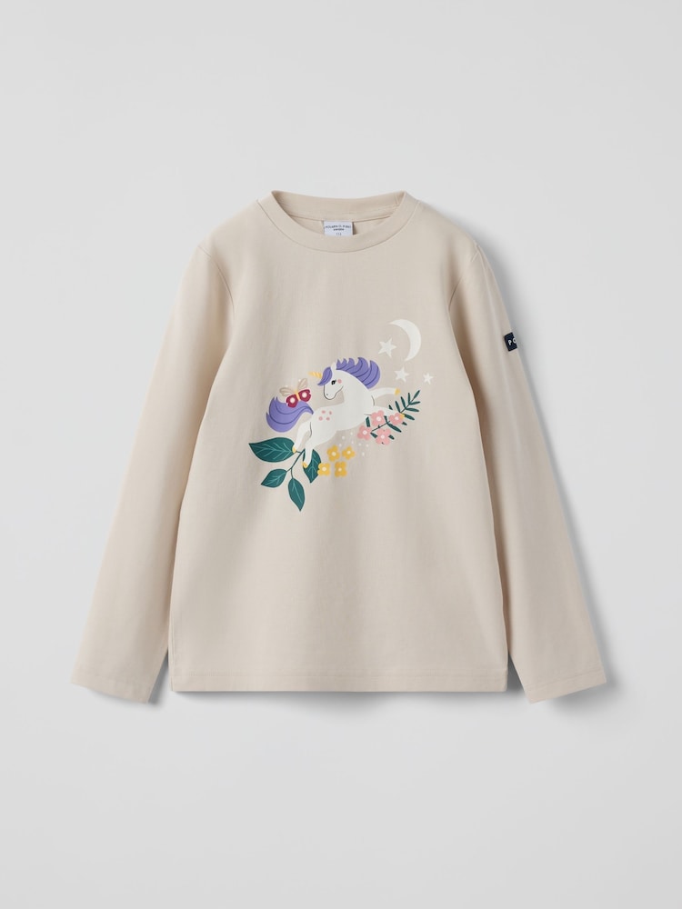 Polarn O. Pyret Natural Unicorn Print Top - Image 1 of 4 Polarn O. Pyret Natural Unicorn Print Top - Image 1 of 4