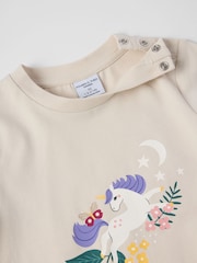 Polarn O. Pyret Natural Unicorn Print Top - Image 4 of 4