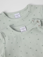 Polarn O. Pyret Green Heart Print Ribbed Top - Image 3 of 4