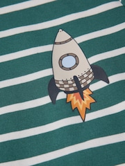 Polarn O. Pyret Green Cotton Striped Rocket Applique Top - Image 2 of 3