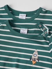 Polarn O. Pyret Green Cotton Striped Rocket Applique Top - Image 3 of 3