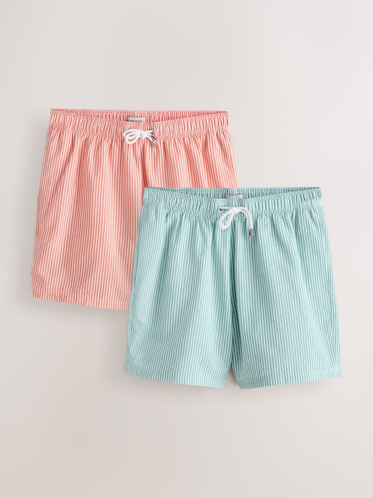 Green & Orange Seersucker Stripe Swim Shorts 5" 2 Pack - Image 1 of 9 Green & Orange Seersucker Stripe Swim Shorts 5" 2 Pack - Image 1 of 9