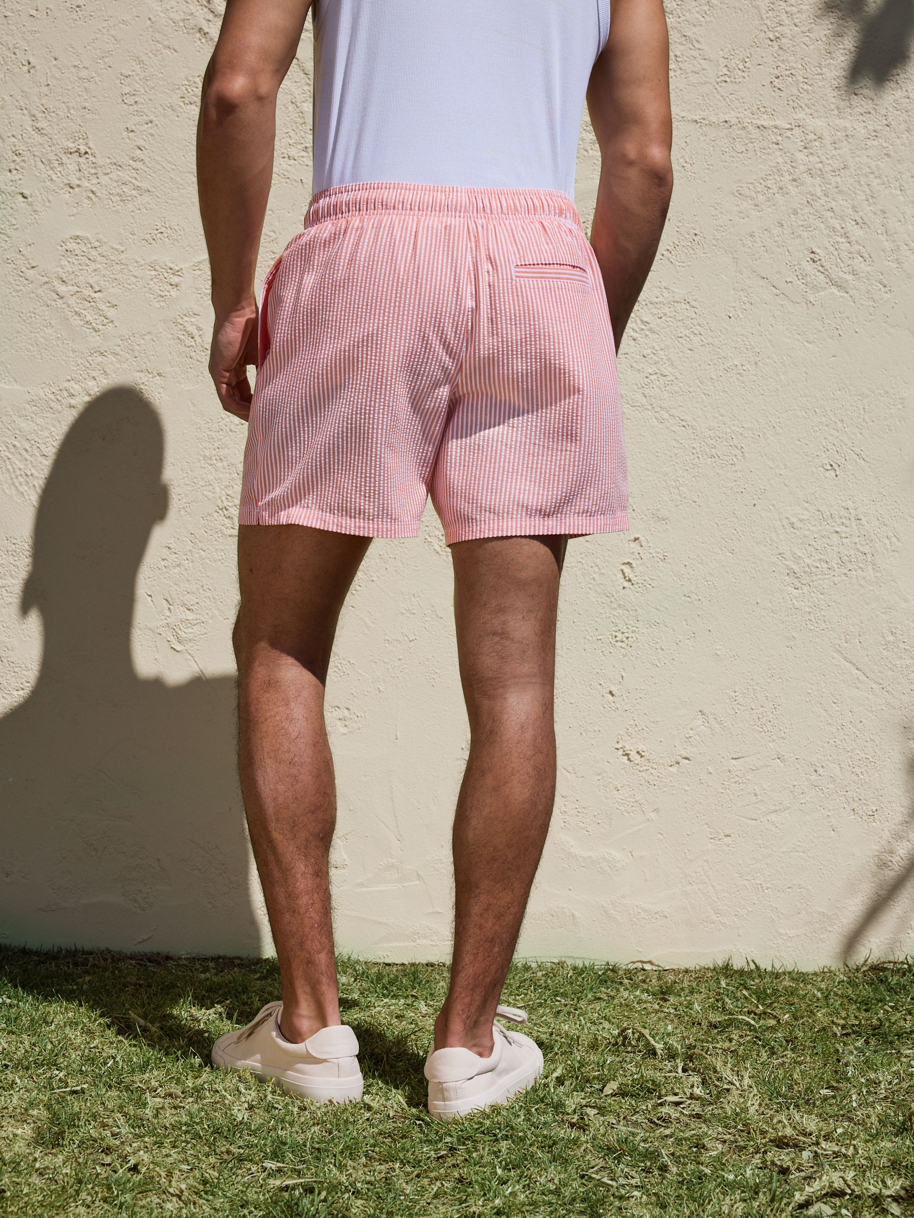 Buy Green & Orange Seersucker Stripe Swim Shorts 5 Inch 2 Pack