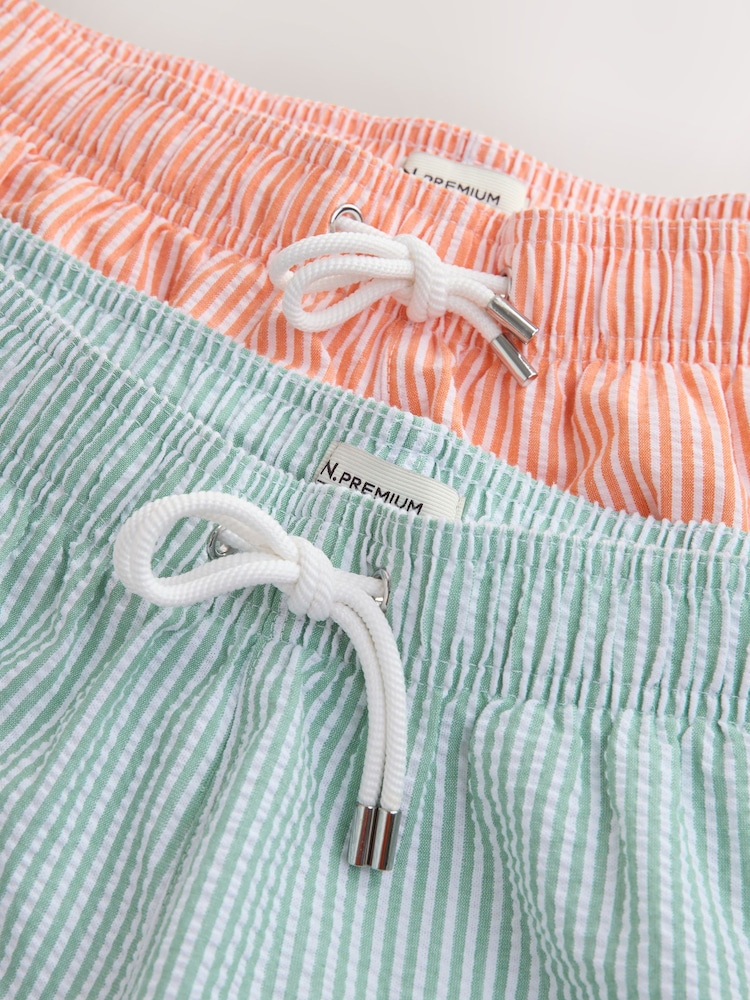 Green & Orange Seersucker Stripe Swim Shorts 5" 2 Pack - Image 9 of 9 Green & Orange Seersucker Stripe Swim Shorts 5" 2 Pack - Image 9 of 9