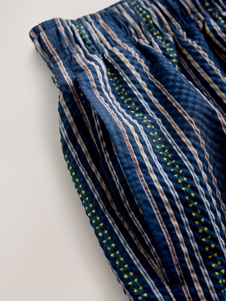 Navy Blue Printed Seersucker Stripe 5" Swim Shorts - Image 10 of 10