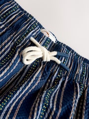 Navy Blue Printed Seersucker Stripe 5" Swim Shorts - Image 8 of 10