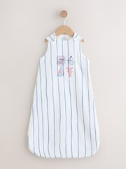 Blue Stripe Embroidered Muslin 1 Tog Sleeveless Baby Sleep Bag - Image 1 of 7