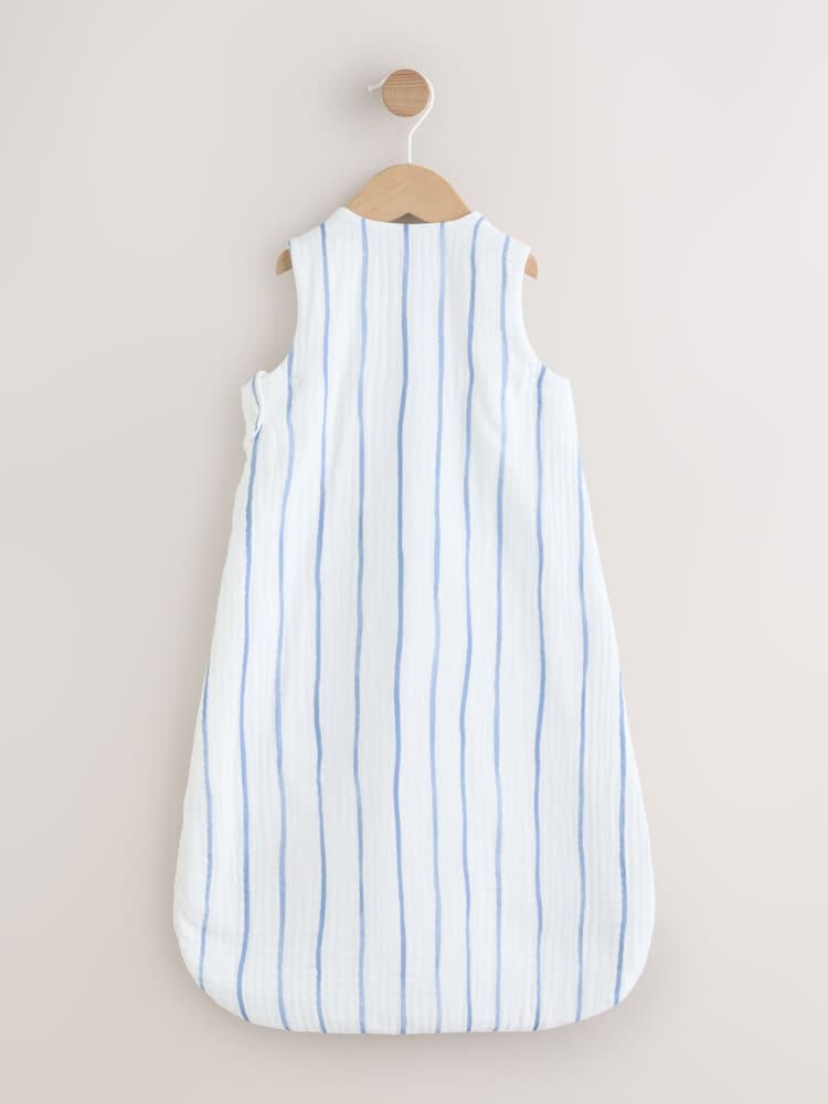 Blue Stripe Embroidered Muslin 1 Tog Sleeveless Baby Sleep Bag - Image 2 of 7