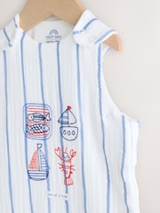 Blue Stripe Embroidered Muslin 1 Tog Sleeveless Baby Sleep Bag - Image 3 of 7