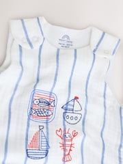 Blue Stripe Embroidered Muslin 1 Tog Sleeveless Baby Sleep Bag - Image 4 of 7