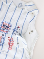 Blue Stripe Embroidered Muslin 1 Tog Sleeveless Baby Sleep Bag - Image 5 of 7
