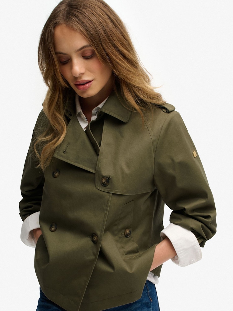 Superdry Green Short Trench Coat - Image 1 of 8