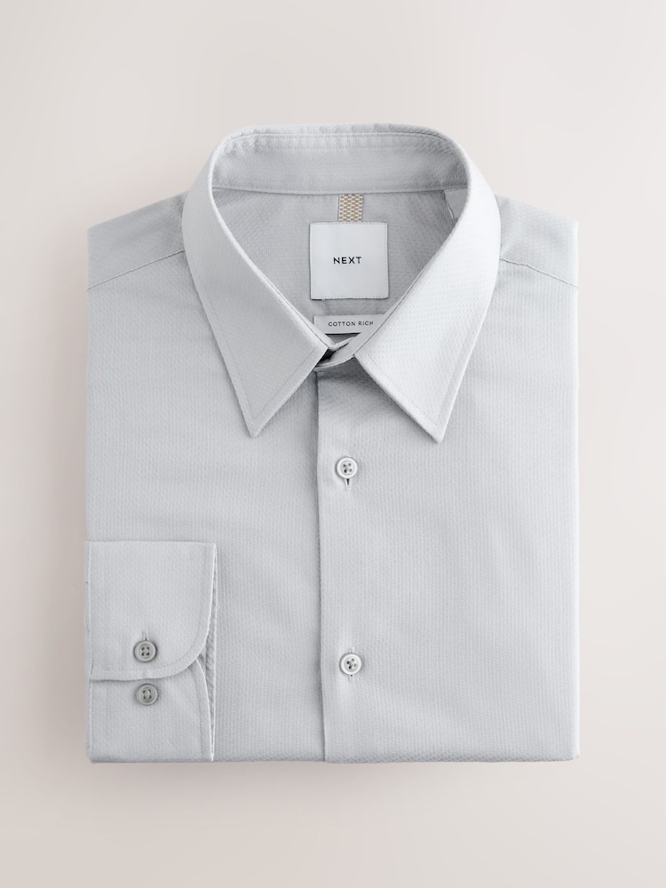 Light Grey Slim Fit Cotton Rich Textured Easy Care Smart Shirt - Image 1 of 3