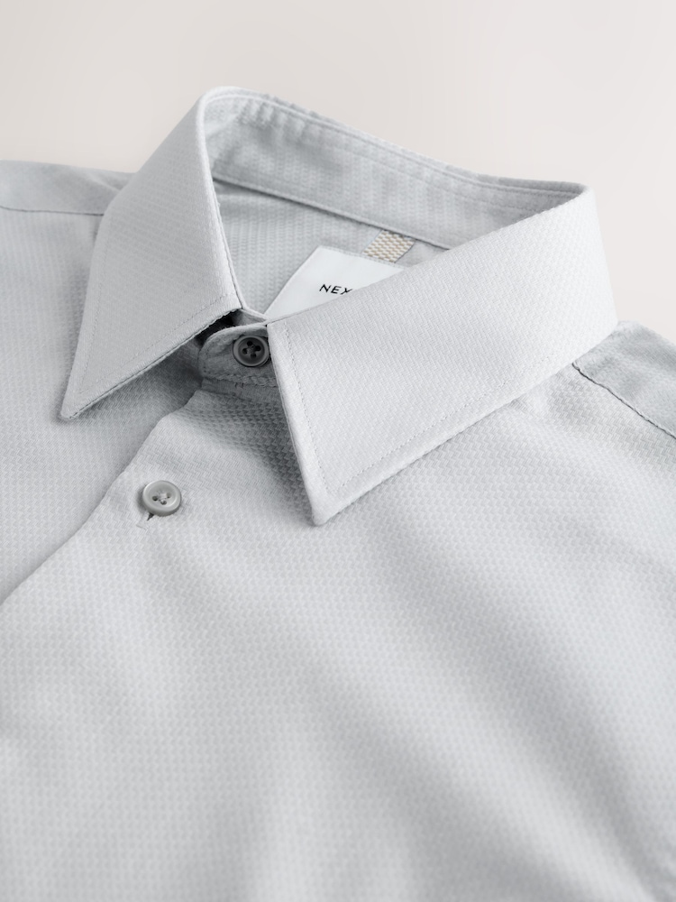 Light Grey Slim Fit Cotton Rich Textured Easy Care Smart Shirt - Image 2 of 3