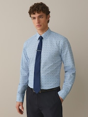 Ditsy/Navy Blue Regular Fit Cotton Floral Printed Shirt Tie and Tie Clip Set - Image 1 of 9