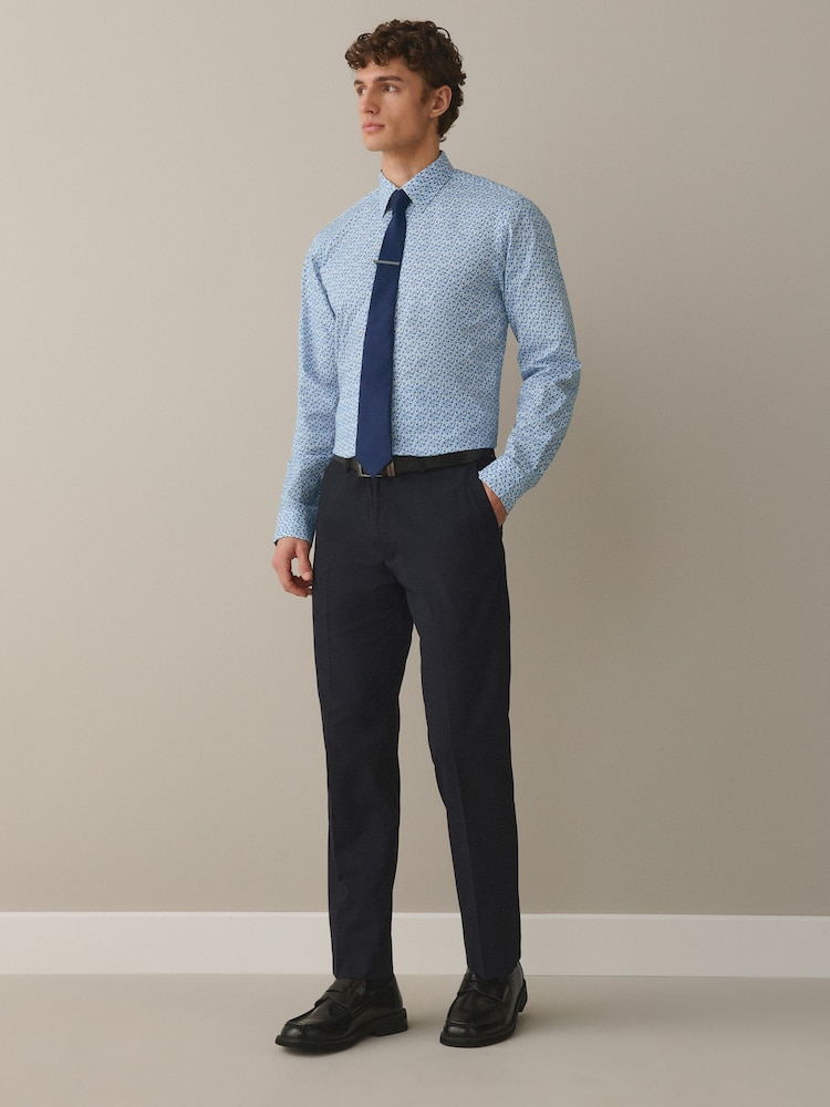 Ditsy/Navy Blue Regular Fit Cotton Floral Printed Shirt Tie and Tie Clip Set - Image 2 of 9