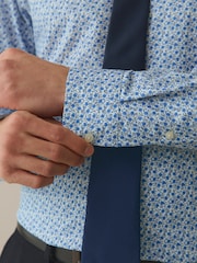 Ditsy/Navy Blue Regular Fit Cotton Floral Printed Shirt Tie and Tie Clip Set - Image 5 of 9