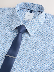 Ditsy/Navy Blue Regular Fit Cotton Floral Printed Shirt Tie and Tie Clip Set - Image 8 of 9