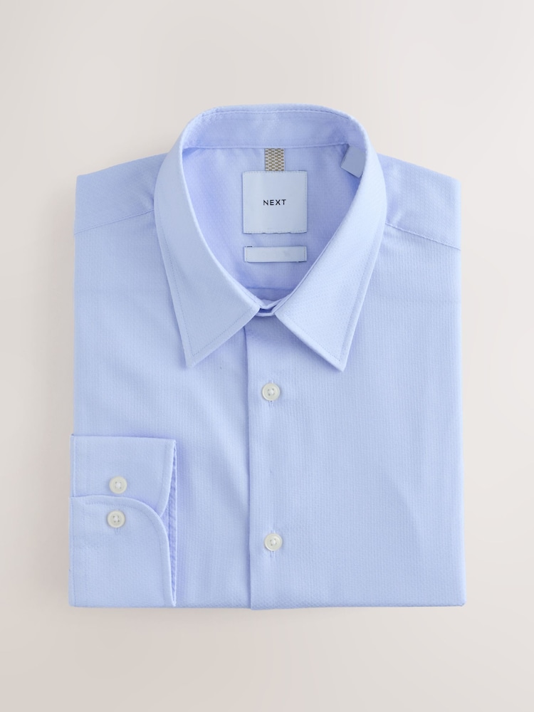 Blue Slim Fit Cotton Rich Textured Easy Care Smart Shirt - Image 1 of 3
