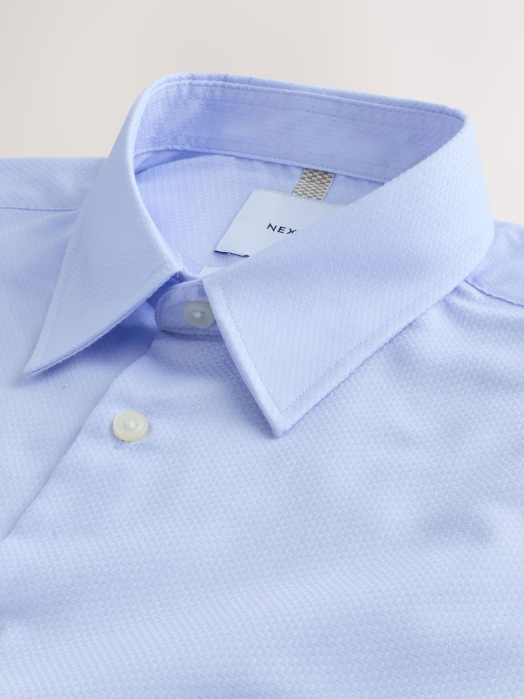 Blue Slim Fit Cotton Rich Textured Easy Care Smart Shirt - Image 2 of 3