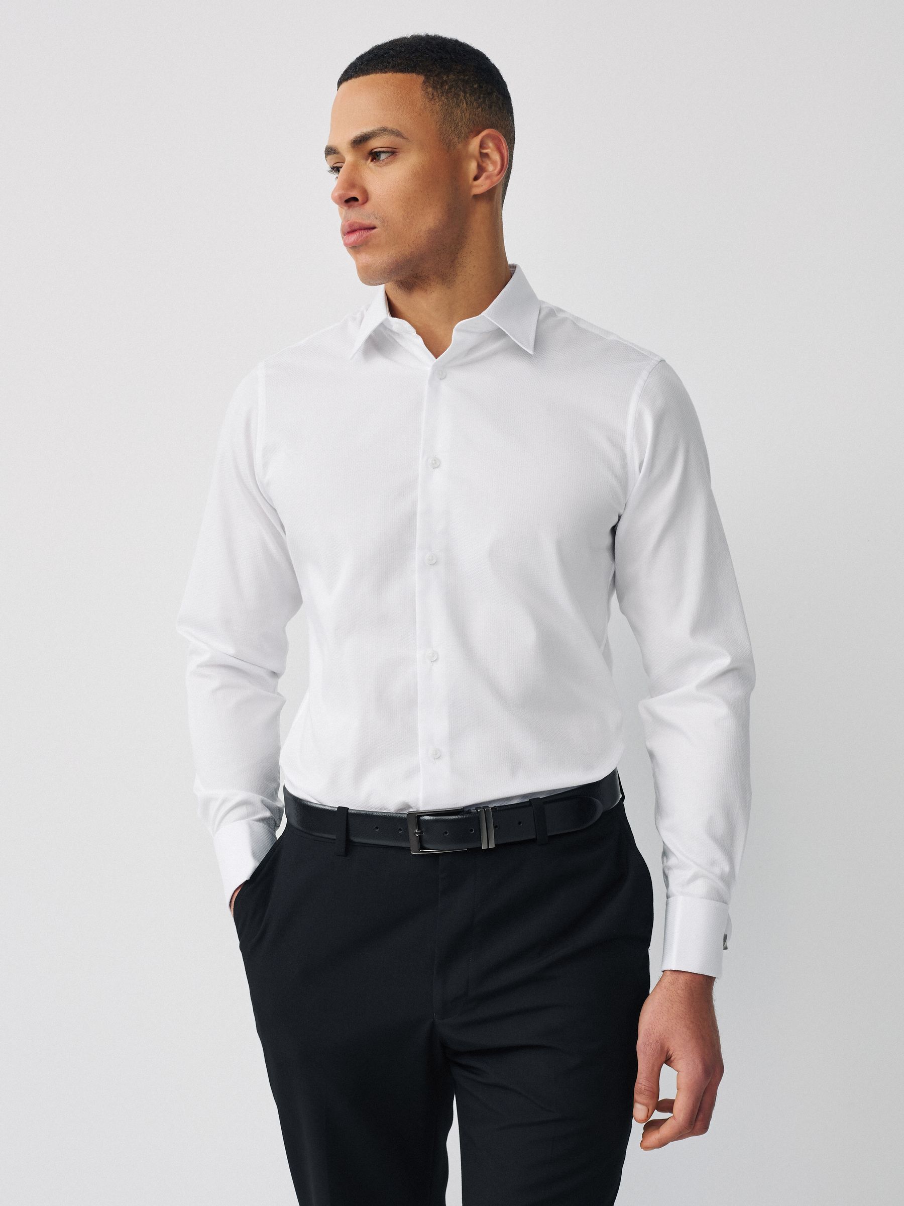 Buy White Slim Fit Cotton Rich Textured Easy Care Smart Shirt from