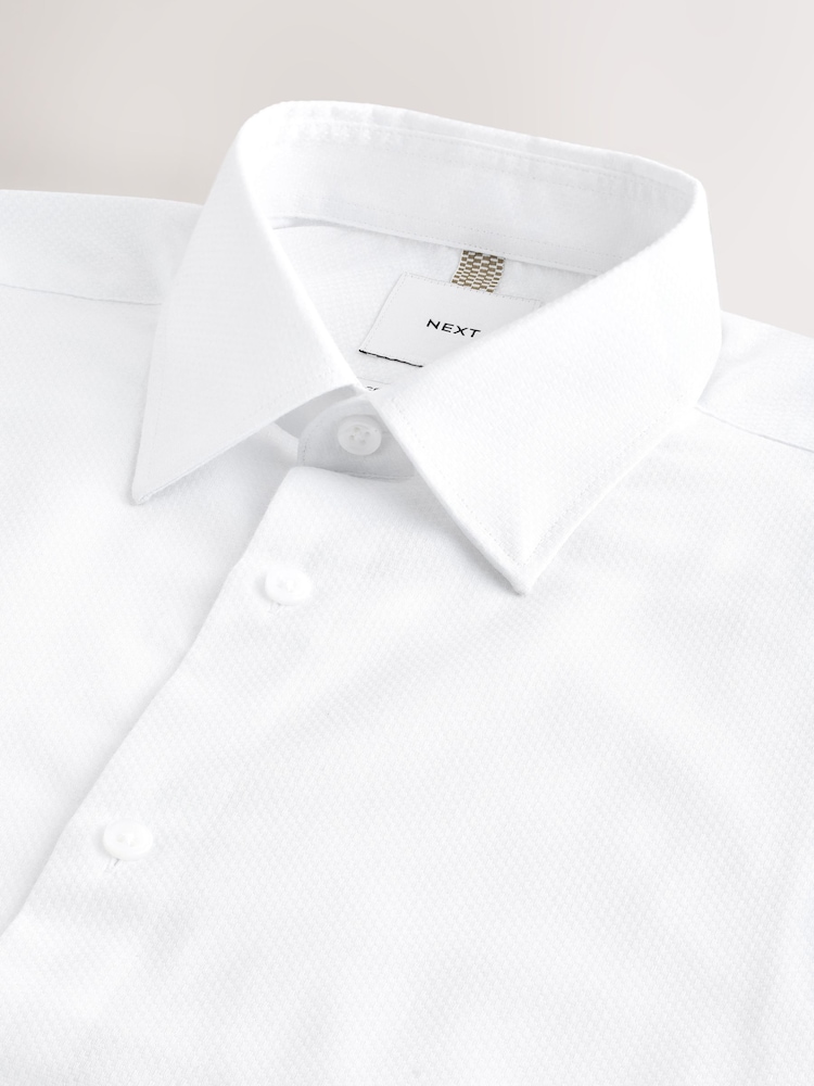 White Regular Fit Cotton Rich Textured Easy Care Smart Shirt - Image 2 of 3