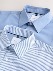 Blue & White Stripe Regular Fit Single Cuff Easy Care Smart Shirts 2 Pack - Image 10 of 10
