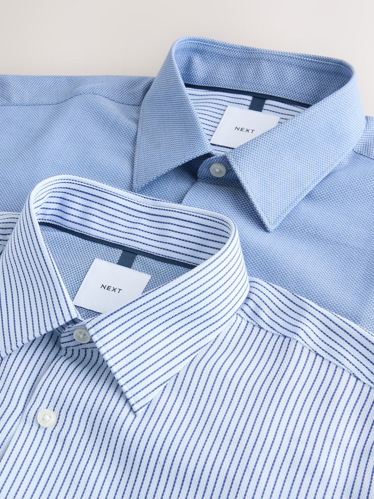Blue & White Stripe Regular Fit Single Cuff Easy Care Smart Shirts 2 Pack - Image 10 of 10