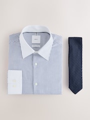 Navy Stripe/Knit Cotton Stretch Shirt, Tie and Pocket Square Set - Image 6 of 8