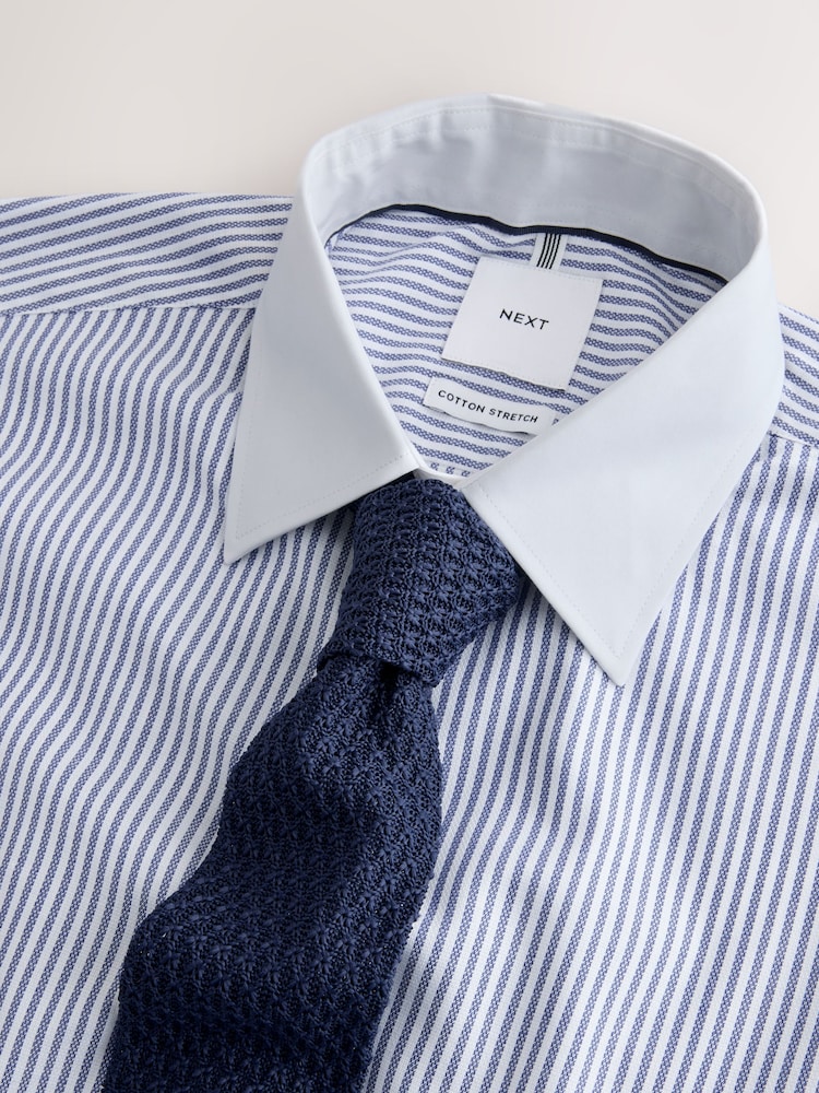 Navy Stripe/Knit Cotton Stretch Shirt, Tie and Pocket Square Set - Image 8 of 8