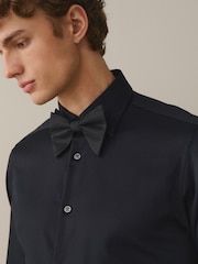 黑色缎纹/黑色 - 场合 100% 棉衬衫、领带、口袋巾和胸针套装 - 8的图像4｝