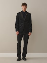 黑色缎纹/黑色 - 场合 100% 棉衬衫、领带、口袋巾和胸针套装 - 8的图像6｝