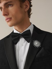 白豹/白色蝴蝶结 - 场合 100% 棉衬衫、领带、口袋巾和胸针套装 - 9的图像6｝