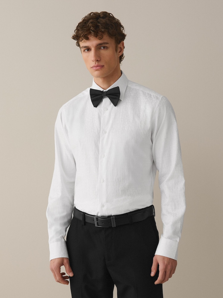 Buy White Leopard / White Bow Slim Fit Occasion 100% Cotton Shirt 
