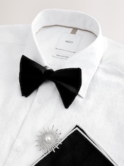 白豹/白色蝴蝶结 - 场合 100% 棉衬衫、领带、口袋巾和胸针套装 - 9的图像8｝